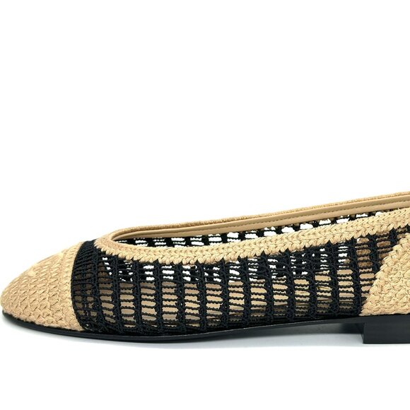 CHANEL 25P CC Raffia Crochet Woven Two Tone Cap Toe Ballerina Ballet Flat Shoes - Picture 2 of 15